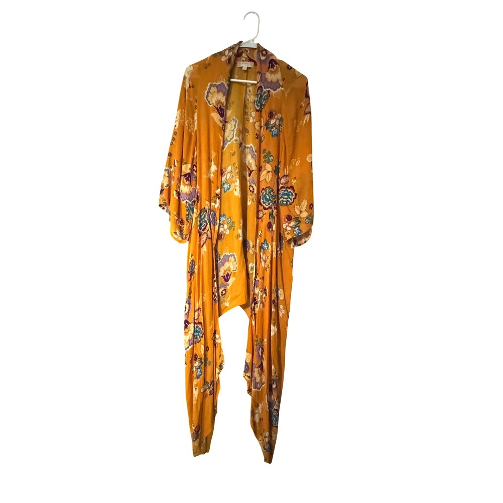 Attard State Women's Yellow Floral‎ Kimono Cardigan Lightweight Size S